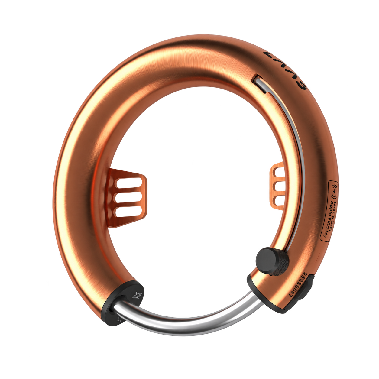 LAAS Ring-Lock in copper, with a polished steel shackle and black end caps
