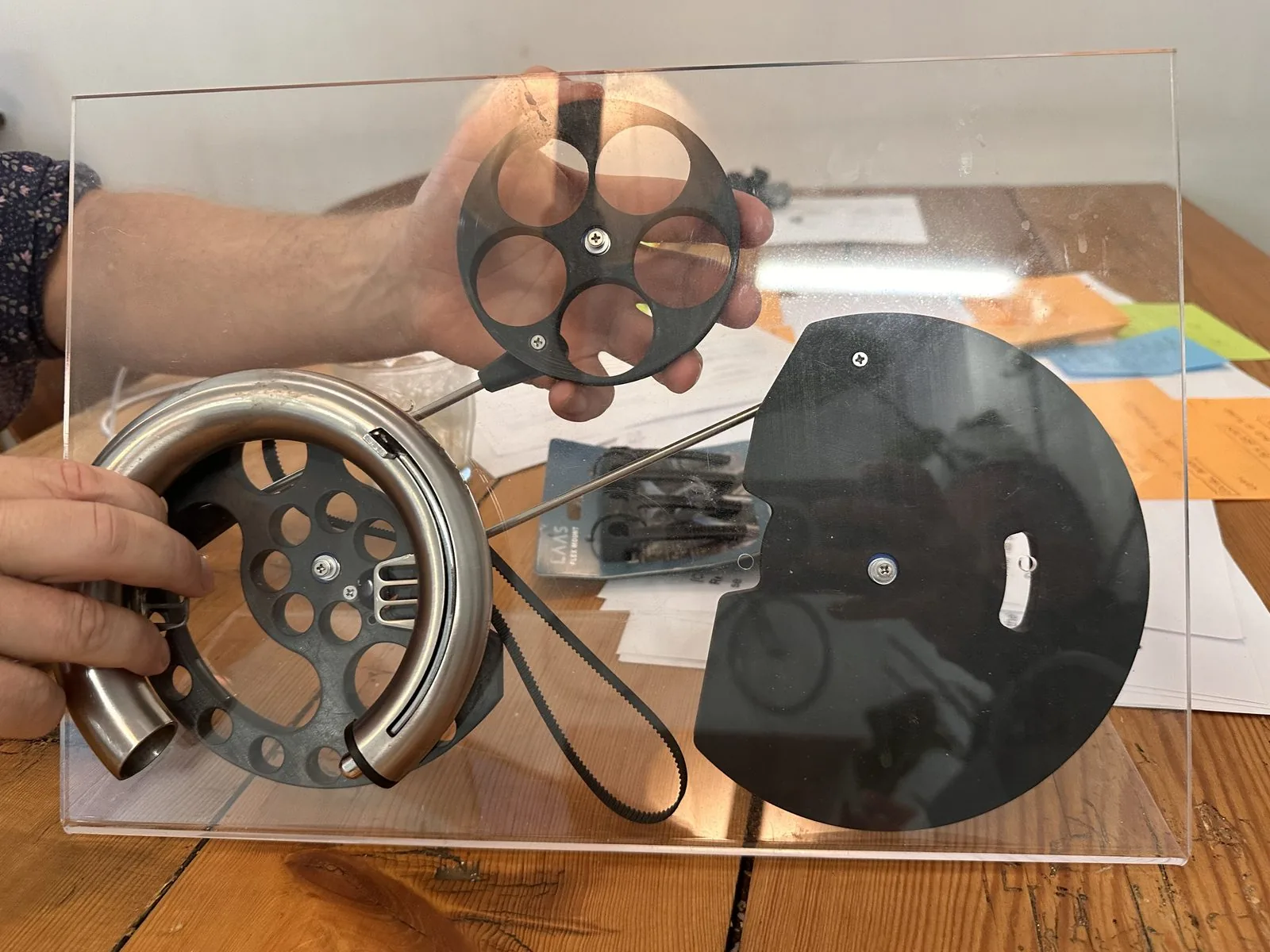 An early prototype of the Ring-Lock, opened up on the workbench
